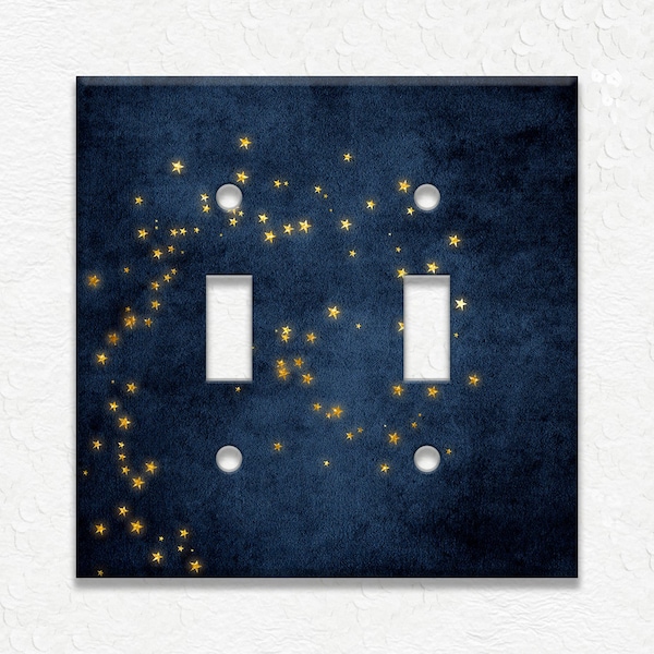 Dark Blue Gold Stars Design - Metal Light Switch Plate Cover - Navy Blue And Gold Switch Plates Outlet Covers - Metal Wall Plates