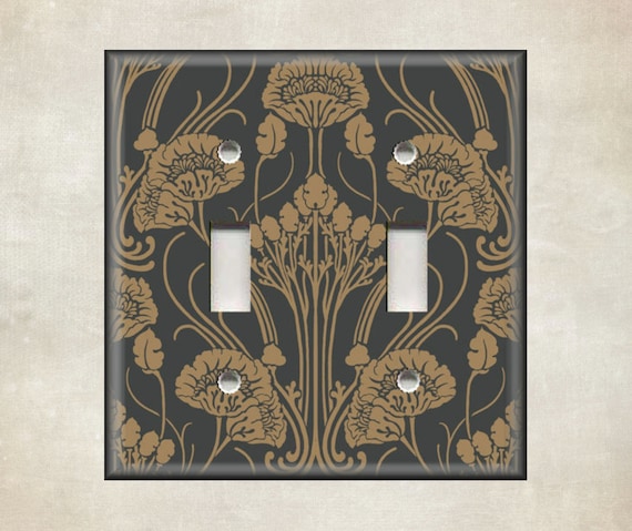 Floral Pattern Tan Metal Light Switch Plate Cover Art Nouveau Home Decor 