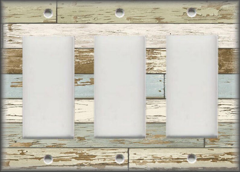 Metal Light Switch Covers Rustic Wood Design Blue Green Etsy