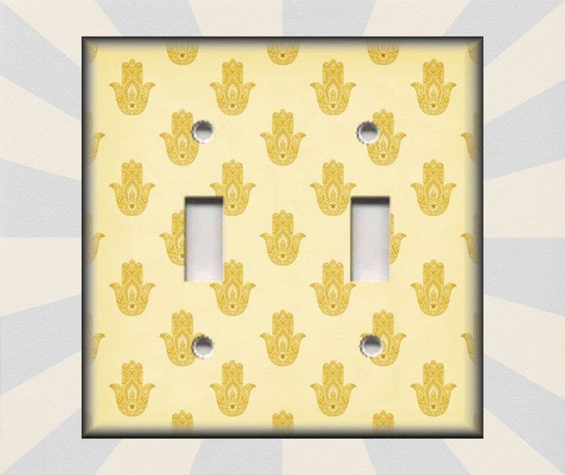 Free Shipping Metal Light Switch Plate Cover Switch Plates Outlet Covers Triples Vintage Hamsa Hand Home Decor Hamsa Pattern Yellow