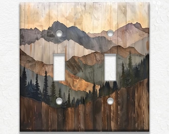 Mountain Design Home Decor Wood Design  - Metal Light Switch Cover - Switch Plate Covers And Outlet Covers - Luna Gallery - Free Shipping