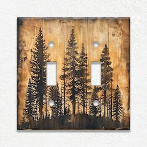 Pine Tree Forest Rustic Wood Design - Metal Switch Plate Covers And Outlet Covers - Unique Light Switch Plate Covers Decorative Wall Plates