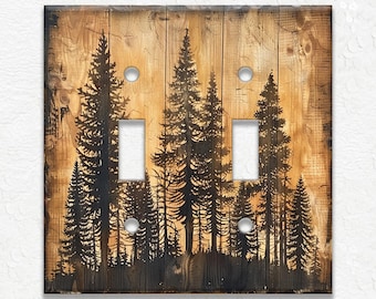 Pine Tree Forest Rustic Wood Design - Metal Switch Plate Covers And Outlet Covers - Unique Light Switch Plate Covers Decorative Wall Plates
