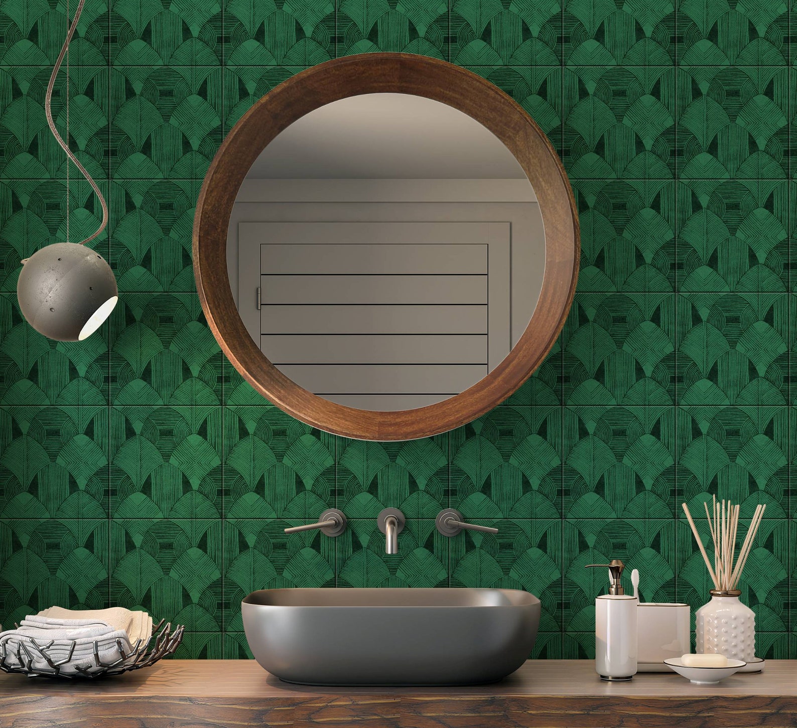Emerald Green Ceramic Tile Vintage Art Deco Design Kitchen Backsplash ...