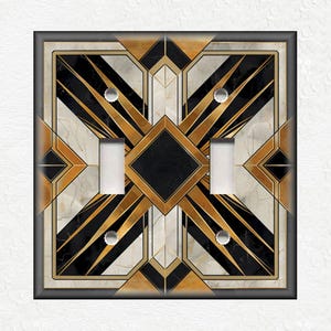 Black And Gold Art Deco Design Metal Light Switch Covers And Outlet Covers - Decorative Wallplates - Black Gold Art Deco Home Decor