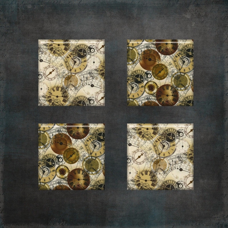 Set Of 4 Magnets Steampunk Designs Home Decor Square Magnets Set Refrigerator Magnets Strong Magnets Set Ceramic Magnets Or Coasters