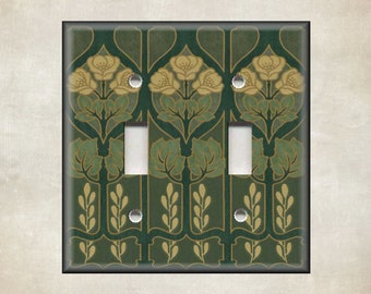 Art Nouveau Home Decor Floral Pattern Green Metal Light Switch Plate Cover - Art Nouveau Decor - Switch Plates Outlet Covers - Free Shipping