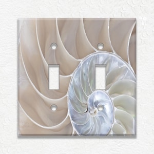 Pearl Nautilus Shell Light Switch Cover - Metal Beach Shell Light Switch Plate Cover Beach Switch Plates Outlet Covers - Home Decor