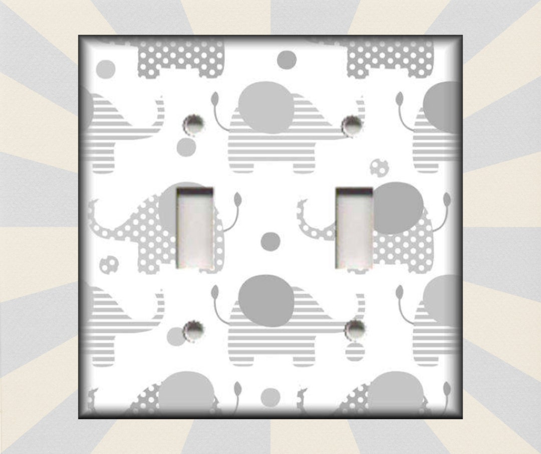 Metal Light Switch Plate Cover Elephant Decor Grey White Elephants Kids Room Nursery Decor