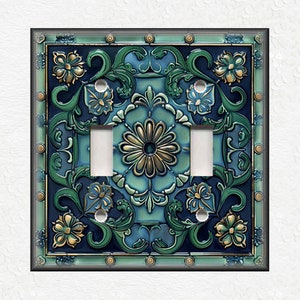 Blue And Green Vintage Art Nouveau Design Metal Light Switch Plate Covers And Outlet Covers - Antique Design Decor - Art Nouveau Home Decor