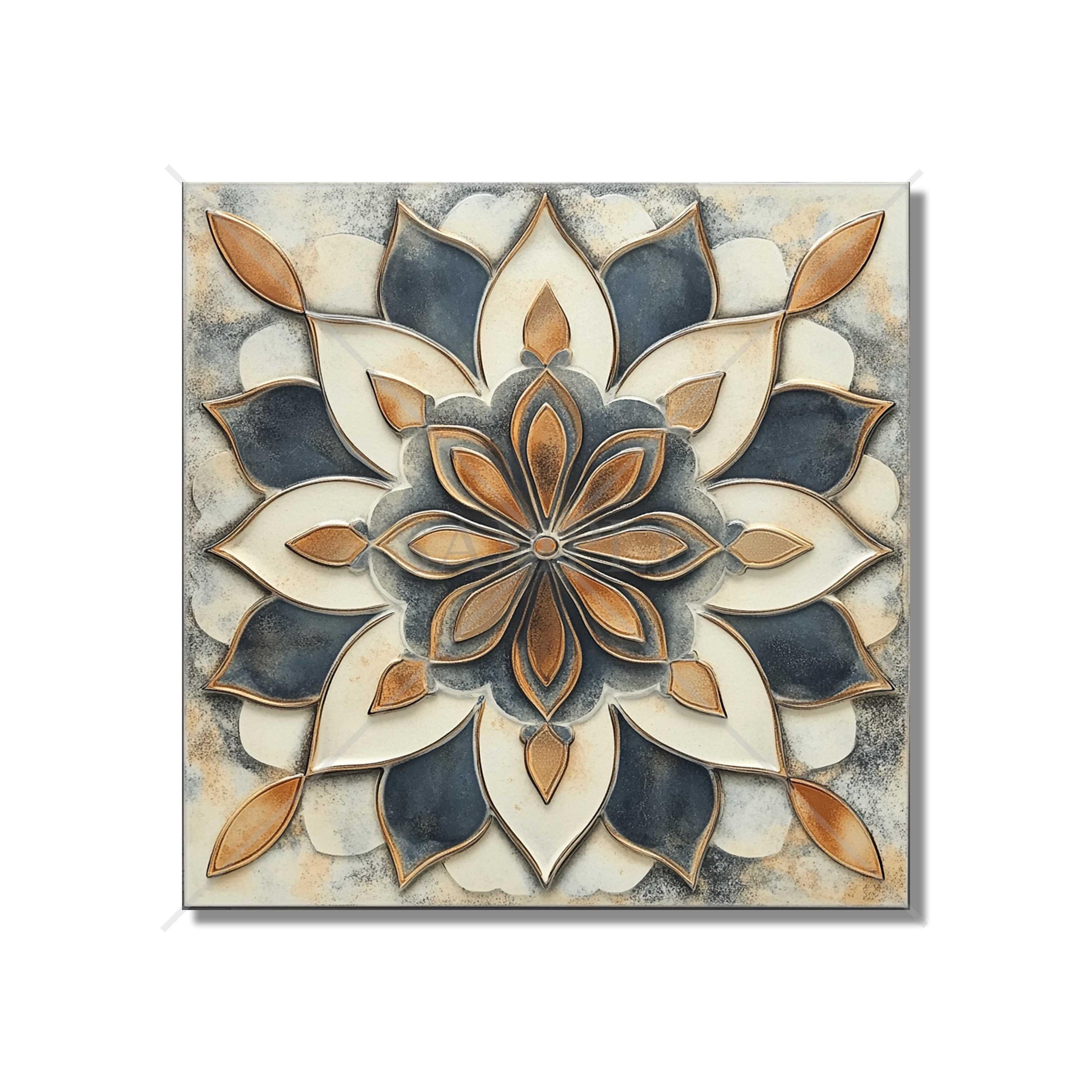 Charcoal Gray and Copper Vintage Moroccan Patterned Ceramic Tiles