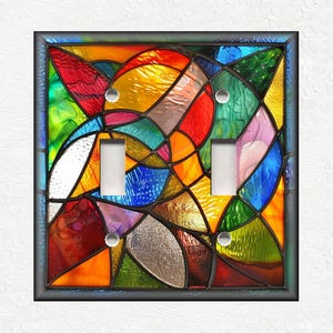 Stained Glass Abstract Art Design Home Decor Multi Colored - Metal Light Switch Plate Covers And Outlet Covers Fun Bright Switch Plates