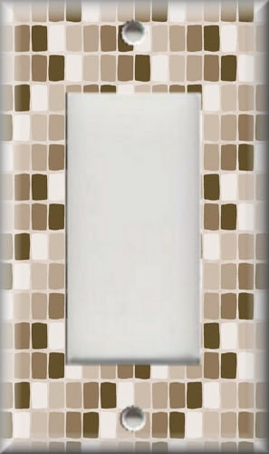 Metal Light Switch Plate Cover Ombre Tan Brown Mini Tile Design Bathroom Decor 
