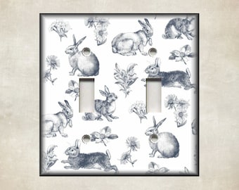 Bunny Rabbits Blue Grey White Decorative Switch Plates And Outlet Covers - Metal Light Switch Plate Cover - Free Shipping Luna Gallery