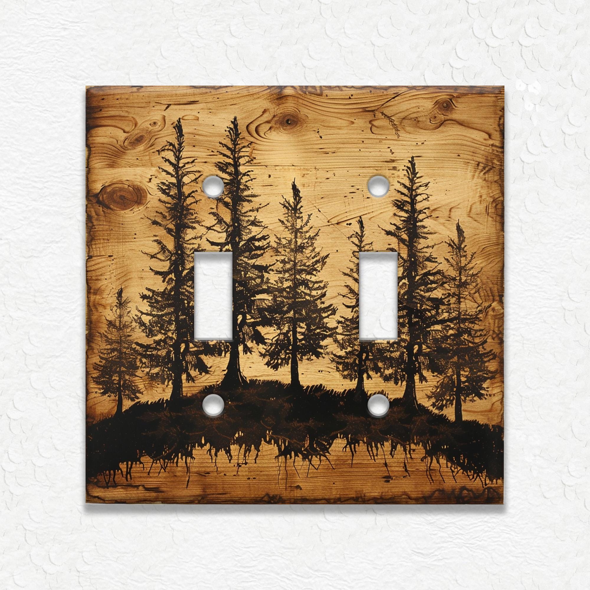 Pine Tree Forest Rustic Wood Design - Metal Switch Plate Covers and ...