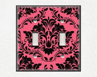Damask Decor Ornate Royalty Design Pink And Black Switch Plate Cover - Decorative Damask Metal Switch Plate Covers And Outlet Covers