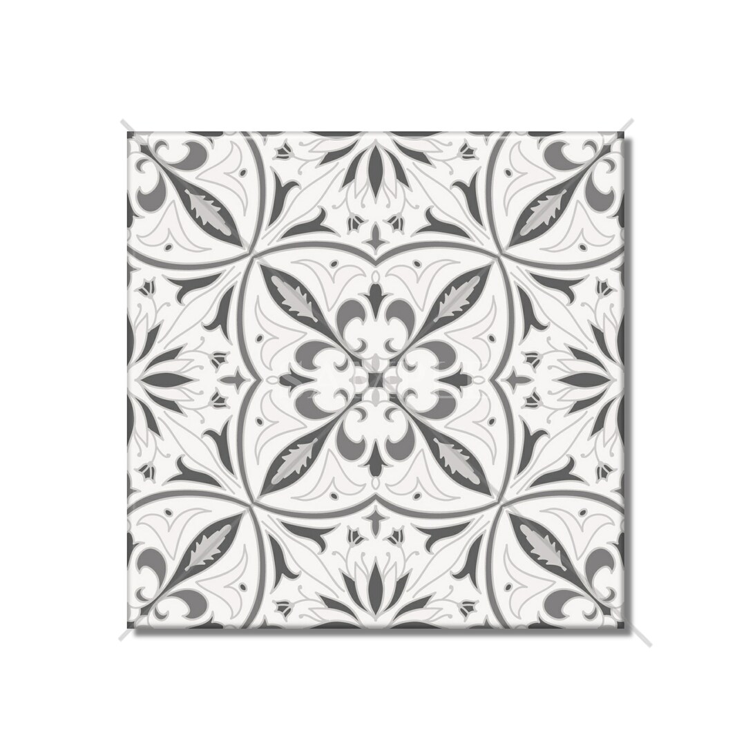 Grey and White Patterned Ceramic Tile Kitchen Backsplash Tile ...