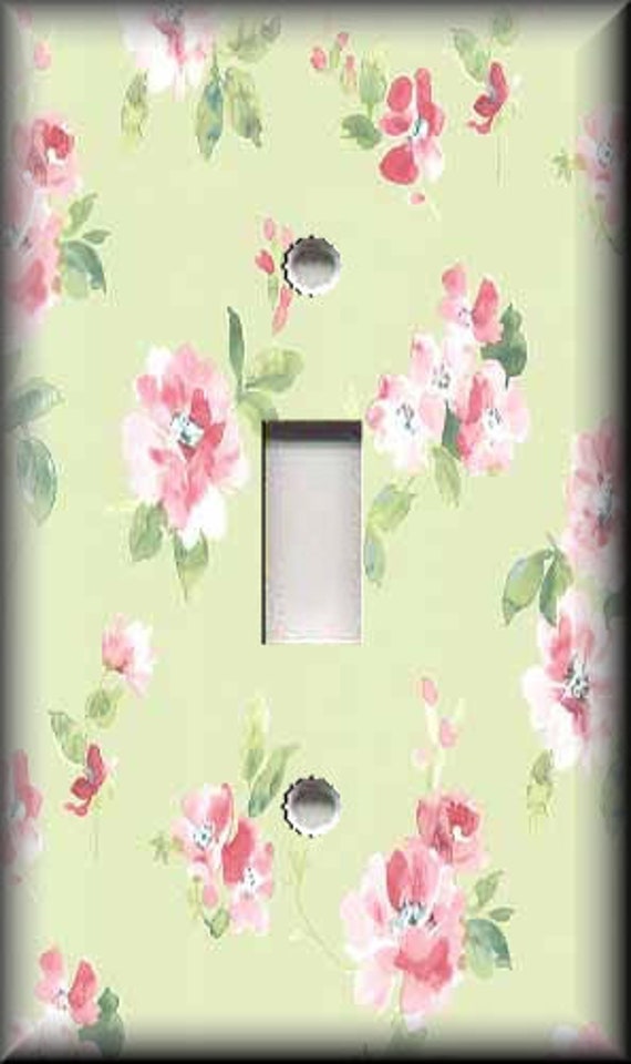 Metal Light Switch Plate Cover Pink Flowers Art Shabby Chic Home Decor Floral 