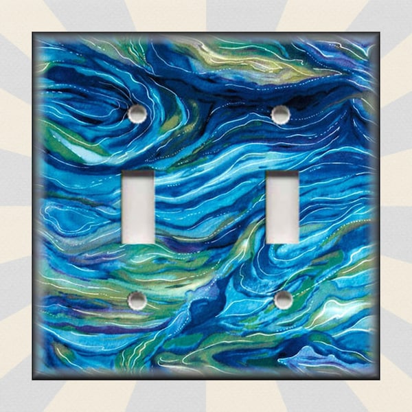 Blue And Green Swirls Abstract Art Home Decor - Metal Light Switch Plate Cover - Switch Plates Outlet Covers - Free Shipping