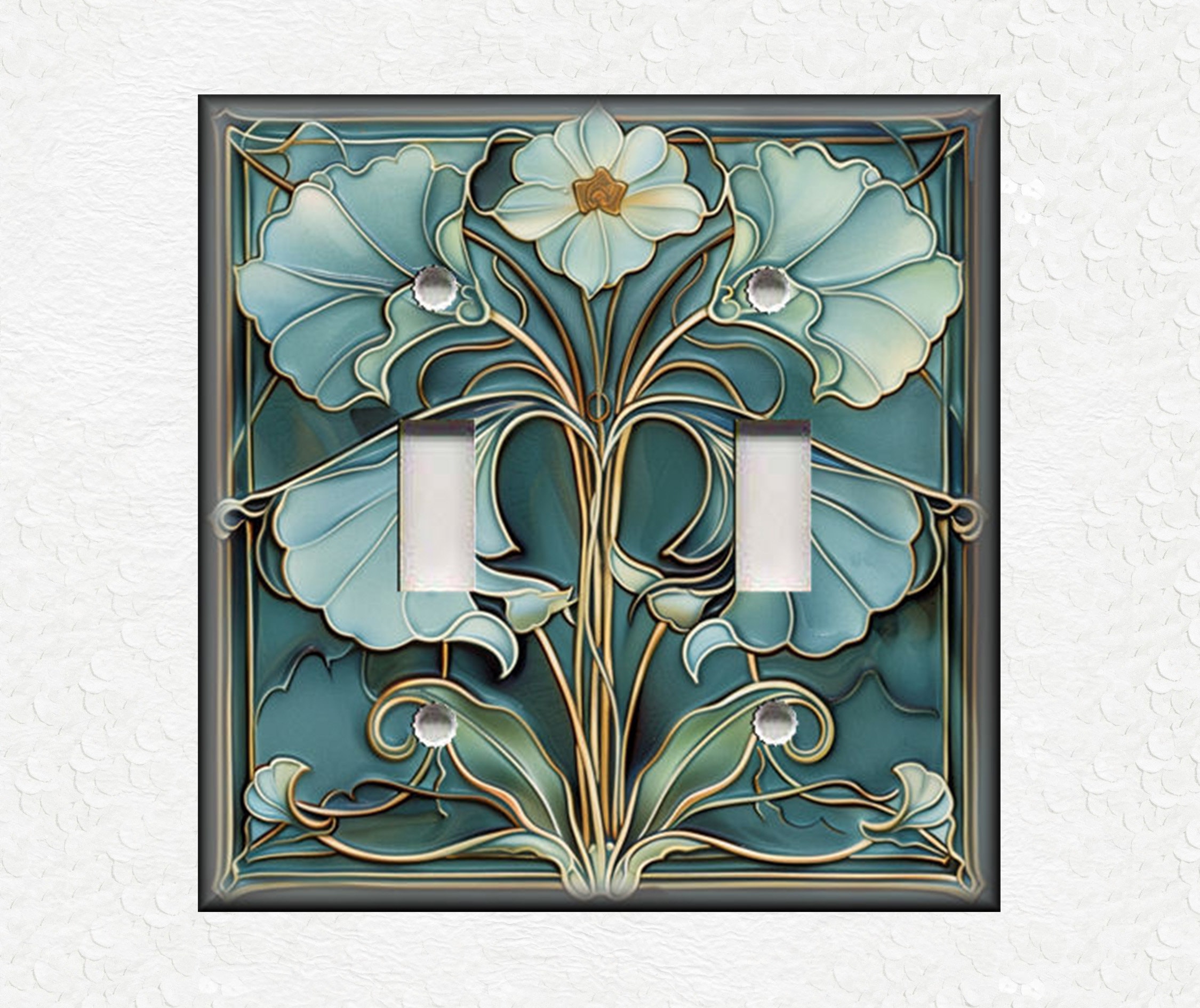 Spshian Decorative Switch Plate Cover - Turquoise Flowers & Butterflies, 2 Gang Double Toggle (5x4.9 In) - View #8