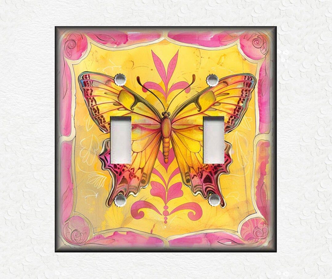 Yellow Pink Butterfly Switch Plate Covers & Outlet Covers - Metal Light ...