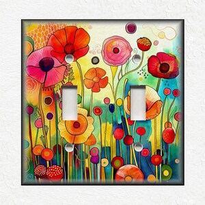 Fun Bright Poppy Flowers Switch Plate Covers And Outlet Covers - Unique Switch Plate Covers And Outlet Covers Dopamine Decor - Free Shipping