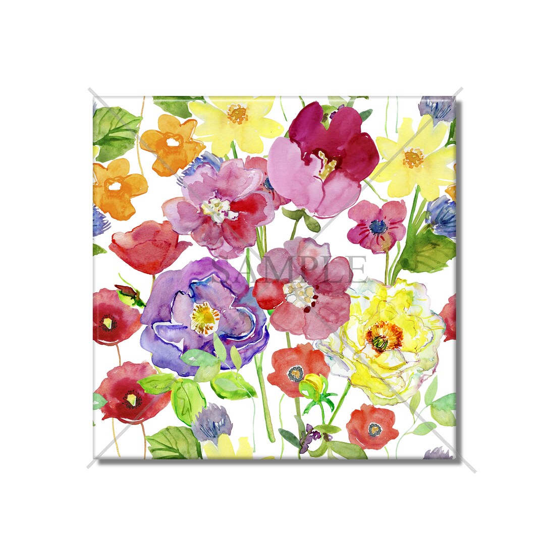 Bright Flower Field Floral Ceramic Wall Tiles Backsplash Etsy