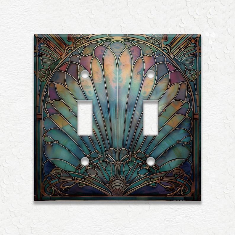 Antique Shell Design Vintage Art Nouveau Design Metal Light Switch Plate Covers And Outlet Covers - Home Decor - Art Nouveau Home Decor Double Toggle