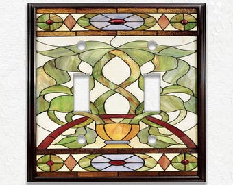 Art Nouveau Decor Stained Glass Pattern Home Decor - Metal Light Switch Plate Cover - Light Switch & Outlet Covers - Free Shipping