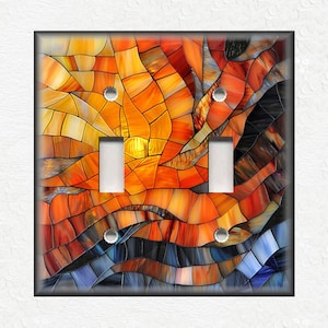 Orange Black Blue Stained Glass Mosaic Design - Metal Switch Plate Covers And Outlet Covers Unique Light Switch Plate Covers Outlet Covers