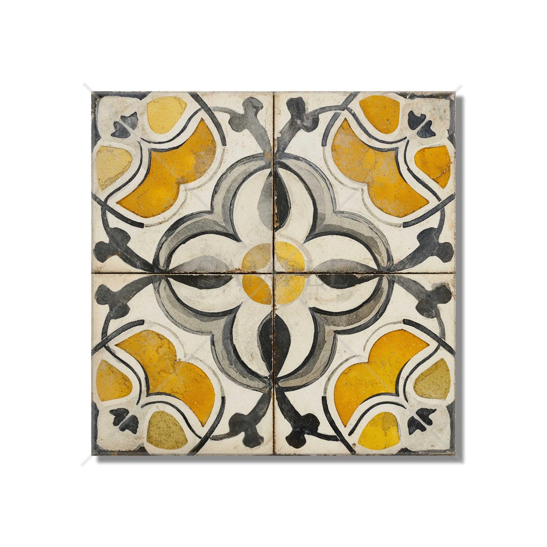 Ceramic Tile Yellow Gray Vintage Design Yellow Kitchen Tile - Yellow ...