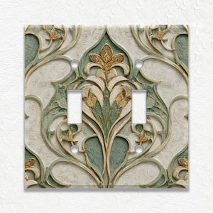 Green Floral Art Nouveau Design Metal Light Switch Covers & Outlet Covers, Wall Plates, Receptacle Covers, Duplex Covers, Faceplates