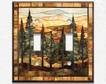 Decorative Switch Plate Covers Stained Glass Pine Tree Design - Decorative Tree Art Light Switch Plates Outlet Covers Decorative Wallplates