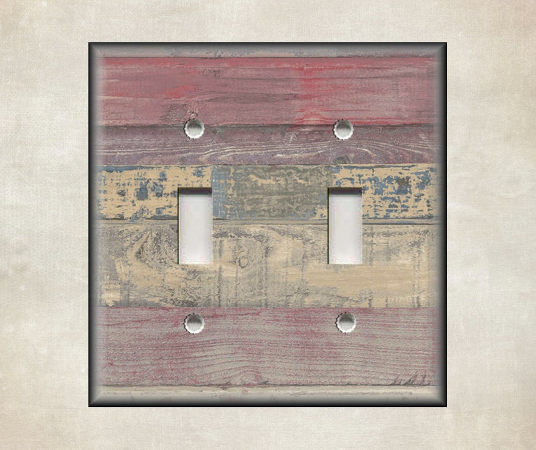 Metal Light Switch Cover Rustic Farmhouse Decor Aged Barnwood Design Decorative Switch Plate