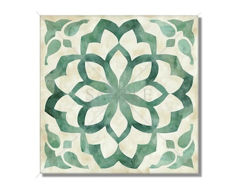 Green Patterned Ceramic Tile - Green Kitchen Backsplash - Unique Ceramic Tiles - Green Bathroom Tile - Unique Tile Green Fireplace Tile