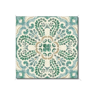Blue Green And Tan Patterned Ceramic Tile - Multi Colored Vintage Design Ceramic Kitchen Backsplash Tile - Ceramic Bathroom Wall Tiles