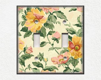 Pink Yellow Green Floral Design Metal Light Switch Plate Covers Botanical Switch Plates And Outlet Covers - Decorative Floral Switch Covers