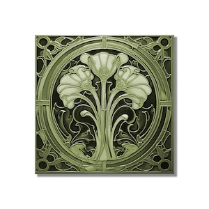 Ceramic Tile Green Vintage Art Nouveau Design Kitchen Backsplash Tile - Bathroom Tile - Antique Reproduction Tile - Ceramic Fireplace Tile