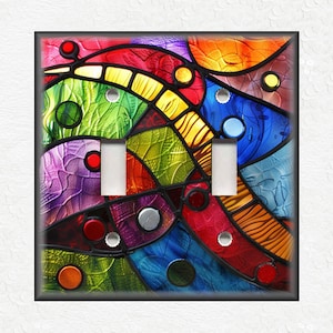 Stained Glass Abstract Art Design Home Decor Multi Colored - Metal Light Switch Plate Covers And Outlet Covers Fun Bright Switch Plates