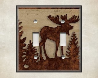 Rustic Moose Wildlife Silhouette Moose Metal Light Switch Plate Cover Decorative Switch Plates And Outlet Covers Home Decor  Luna Gallery