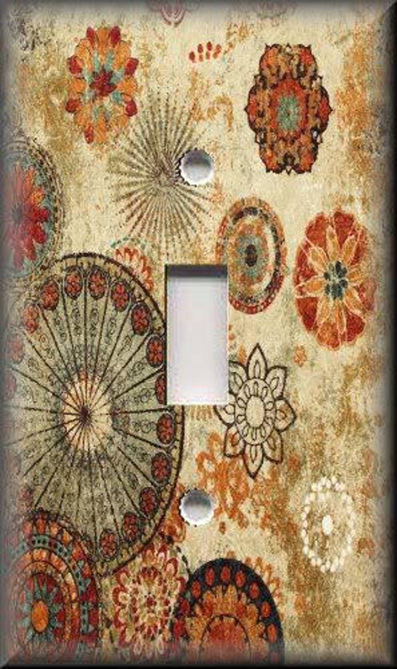 Metal Light Switch Plate Cover Tan Copper Rust Medallions Etsy