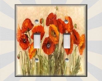 Orange Poppy Flowers Switch Plate Covers - Metal Light Switch Plate Cover - Poppy Switch Plates Outlet Covers - Home Decor