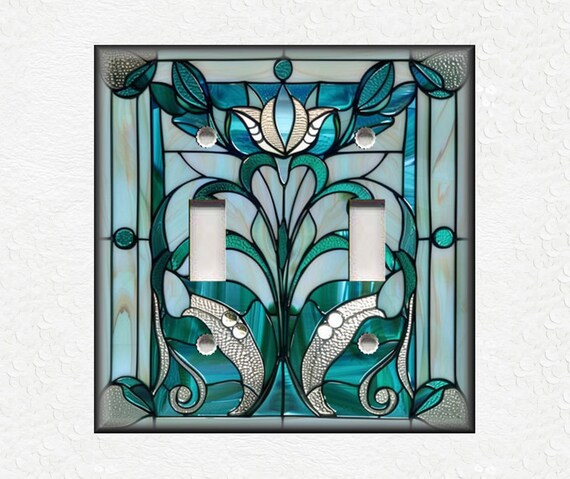 Turquoise Blue Stained Glass Design - Metal Switch Plate Covers And Outlet Covers Unique Light Switch Plate Covers Outlet Covers Wall Plates
