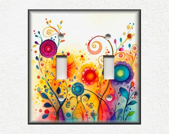 Fun Bright Colored Flowers Metal Switch Plate Covers And Outlet Covers - Dopamine Decor - Happy Fun Home Decor - Luna Gallery Home Decor