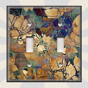 Abstract Art Decor Blue Brown Floral Home Decor - Metal Light Switch Plate Cover - Wallplates Outlets Rocker Triple Double - Free Shipping