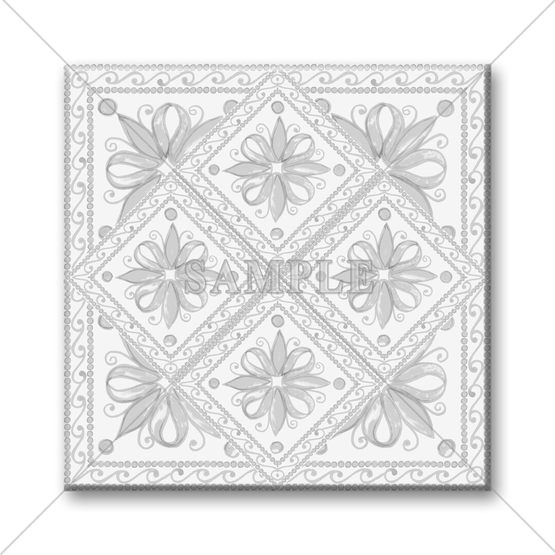 Grey and White Ceramic Accent Tile - Patterned Tile Light Grey Design ...
