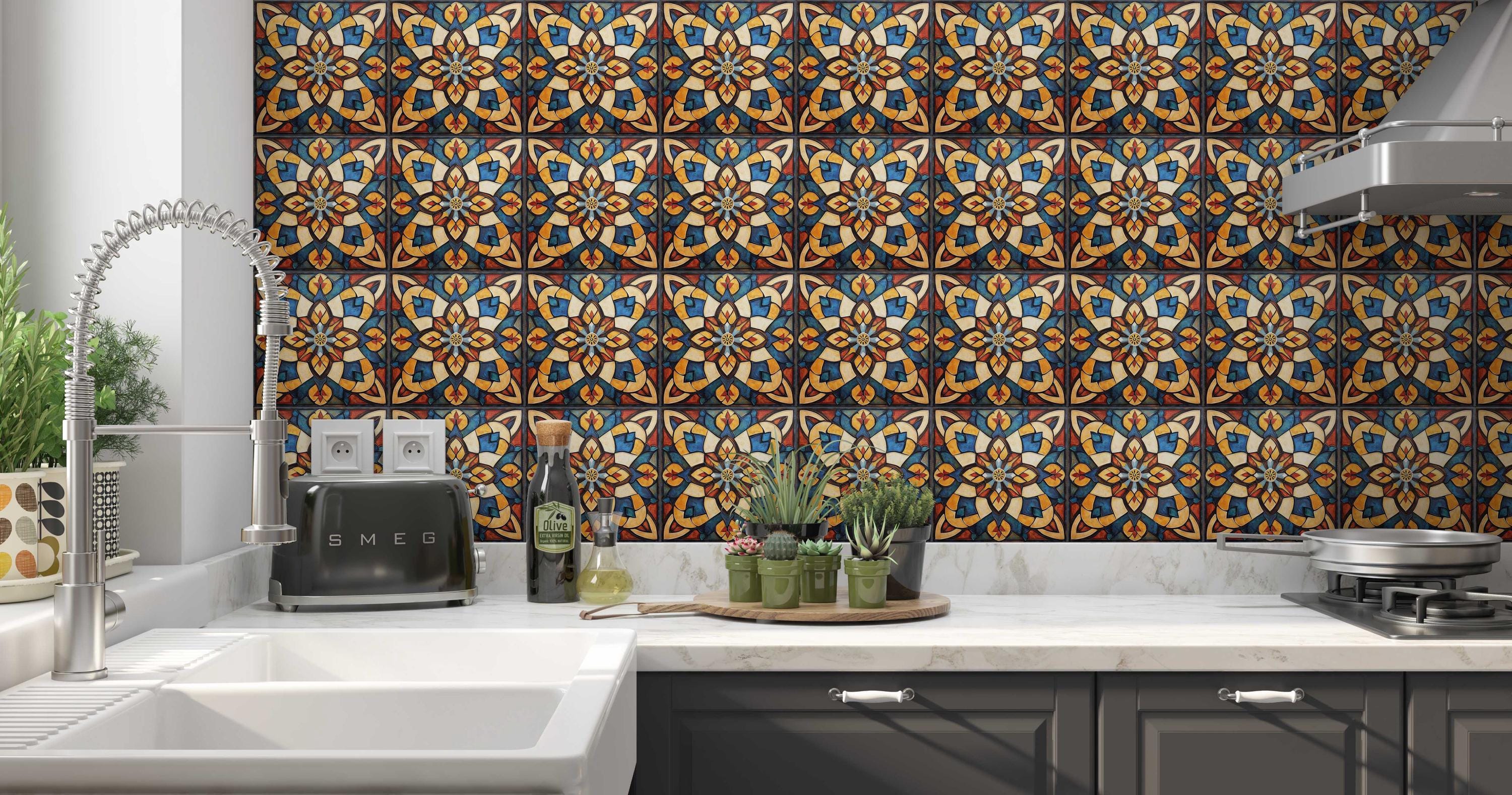 Multi Colored Vintage Moroccan Ceramic Tile Design - Unique Kitchen ...