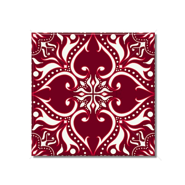 Red And White Patterned Ceramic Tile Design Kitchen Backsplash Tile - Bathroom Tile - Ceramic Accent Tile Backsplash Tile Fireplace Tile