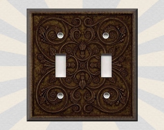 French Home Decor French Pattern Design Brown Bronze Home Decor - Metal Light Switch Covers - Wallplates Outlets Rocker - Free Shipping