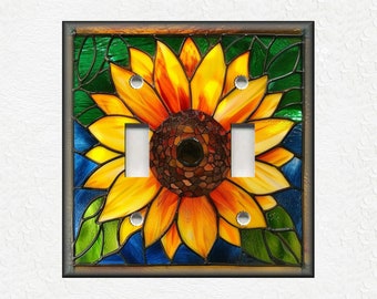 Beautiful Sunflower Stained Glass Design Home Decor Sunflower Decor - Metal Light Switch Plate Cover - Flower Switch Plates Outlet Covers